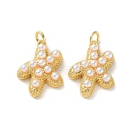 Brass ABS Plastic Imitation Pearl Pendants, Starfish Charm, Rack Plating, Cadmium Free & Lead Free, Long-Lasting Plated, Real 18K Gold Plated, 20x15x5mm, Hole: 3mm(KK-P351-05G)
