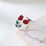 Rose Alloy Enamel Cuff Rings for Women, Platinum, Inner Diameter: 17mm(FS-WGBA561-05)