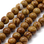 Natural Wood Lace Stone Wooden Jasper Beads Strands, Round, 8mm, Hole: 0.8mm, about 47pcs/strand, 14.9 inch(38cm)(X-G-G763-05-8mm)