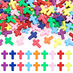 100PCS Spray Painted Acrylic Beads, Cross, Mixed Color, 15x12x4.5mm, Hole: 1.8mm(ACRP-TA0001-02)