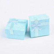 Cardboard Ring Boxes, with Satin Ribbons Bowknot outside, Square, Sky Blue, 41x41x26mm(X-CBOX-G003-08E)
