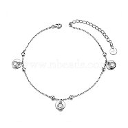 SHEGRACE Rhodium Plated 925 Sterling Silver Anklet, with Grade AAA Cubic Zirconia, Flat Round Charms, with S925 Stamp, Platinum, 8-1/4 inch(210mm)(JA81A)