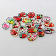 Multi-Color Flower Theme Ornaments Glass Oval Flatback Cabochons, Mixed Color, 18x13x4mm(GGLA-A003-13x18-NN)