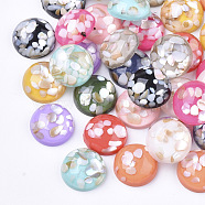 Translucent Resin Cabochons, with Shell Chips inside, Dome/Half Round, Mixed Color, 12x5mm(RESI-S364-44A-M)