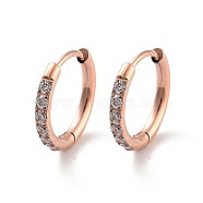 Ion Plating(IP) 316 Surgical Stainless Steel Pave Clear Cubic Zirconia Hoop Earrings Women, Rose Gold, 14x2mm(EJEW-A109-01A-RG)