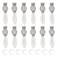 12Pcs Owl Tibetan Style Alloy Bookmarks Cabochon Settings, with Round Tray and Fit for Rhinestone, Cadmium Free & Lead Free, with 12Pcs Glass Cabochons, Antique Silver, 88x22.5x3mm, Fit for 1.5mm, Tray: 20mm(TIBE-HY0001-08)