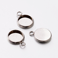 Flat Round 304 Stainless Steel Charm Settings, Stainless Steel Color, Tray: 10mm, 15.5x12x2mm, Hole: 2.2mm(STAS-E079-04)