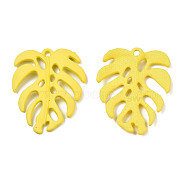 Spray Painted Alloy Pendants, Tropical Leaf, Cadmium Free & Nickel Free & Lead Free, Yellow, 34x27x4mm, Hole: 1.8mm(PALLOY-N155-114D)