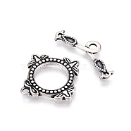 Jewelry Clasps, 925 Sterling Silver Ring Toggle Clasps, with S925 Stamp, Square, Antique Silver, 18x17x1.5mm, Hole: 1.4mm, Bar: 7.5mmm wide, 19mm long, 1mm thick, hole: 1.8mm(STER-T007-75AS)