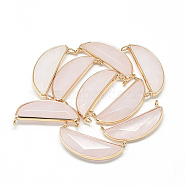 Natural Rose Quartz Pendants, with Brass Findings, Faceted, Pea, Golden, Misty Rose, 32x15x5.5mm, Hole: 2mm(G-Q969-03G)