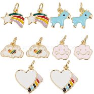 10Pcs 5 Style Real Real 18K Gold Plated Plated Brass Charms, with Enamel and Jump Rings, Long-Lasting Plated, Meteor & Heart & Horse, Mixed Color, 9~15x10~14.5x1.5~2mm, Hole: 3mm, 2pcs/style(FIND-CN0001-28)