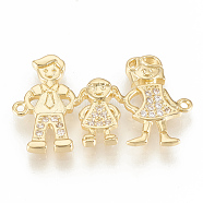 Brass Micro Pave Cubic Zirconia Links, Family, Clear, Golden, 16x27x2.5mm, Hole: 1mm(ZIRC-Q015-003G)