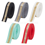 WADORN 10Yards 5 Colors Laser Reflective Polyester Ribbon, Gold Glitter Ribbon, Flat, Mixed Color, 3/4 inch(20mm), 2 yards/color(SRIB-WR0001-07)