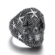 Skull with Star Chunky Wide Band Ring, Gunmetal 316 Stainless Steel Halloween Jewelry for Men Women, Stainless Steel Color, US Size 9 1/4(19.1mm)(GUQI-PW0001-229C-01)