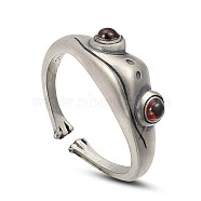 SHEGRACE 925 Thailand Sterling Silver Cuff Rings, Open Rings, with Natural Gemstone, Frog, Antique Silver, Size 9, 19mm(JR776A)