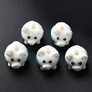 Handmade Lampwork Beads, Pig, White, 16~17x14x15~16mm, Hole: 2mm(LAMP-T011-07)