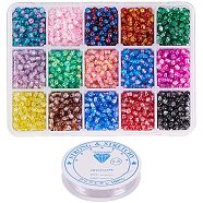 Spray Painted Crackle Glass Beads, Round, with Crystal Thread, Mixed Color, 4mm, Hole: 1.1~1.3mm, about 230pcs/color, about 3450pcs/box(CCG-PH0002-14)