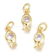 Brass Micro Pave Clear Cubic Zirconia Charms, with Jump Ring, Fish, Golden, 9.5x4.5x2.5mm, Hole: 1.5mm, Jump Rings: 3.5x0.8mm(KK-M206-49G)