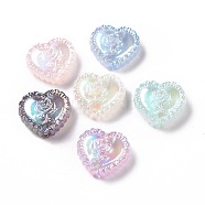 UV Plating Rainbow Iridescent Acrylic Beads, Heart with Rose Flower, Mixed Color, 25x27.5x9.2mm, Hole: 3.6mm(X-OACR-E007-03)