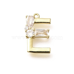 Brass Micro Pave Cubic Zirconia Pendants, LetterA-Z Charms, Golden, Letter E, 15.5x9.5x2.5mm, Hole: 1mm(KK-M310-01G-05)