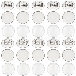 30 Sets Blank Dome Glass Flat Round Brooch, 316 Surgical Stainless Steel Lapel Pin for Backpack Clothes, Stainless Steel Color, 26mm(JEWB-UN0001-04)