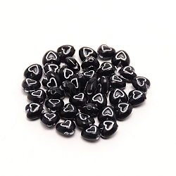Transparent Acrylic Beads, with Enamel, Heart, Black, 6.5x6.5x4.5mm, Hole: 1mm, 100pcs/bag(TACR-TAC0001-05D)