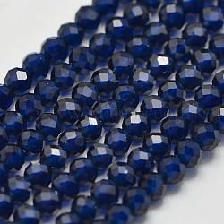 Synthetic Gemstone Beads Strands, Imitation Sapphire, Faceted, Round, Prussian Blue, 2mm, Hole: 0.5mm, about 175pcs/strand, 15 inch(X-G-K207-01B-02)