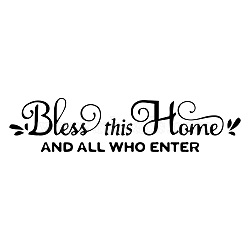 PVC Wall Stickers, for Home Living Room Bedroom Decoration, Black, Word Bless This Home And All Who Enter, Word, 1020x280mm(DIY-WH0377-138)