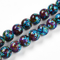 Synthetic Turquoise Beads Strands, Spray Painted, Round, Deep Sky Blue, 13x14mm, Hole: 1mm, about 28pcs/strand, 14.57''(37cm)(TURQ-T004-08A-05)