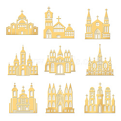 Nickel Decoration Stickers, Metal Resin Filler, Epoxy Resin & UV Resin Craft Filling Material, Golden, Cathedral, Religion, House, 40x40mm, 9 style, 1pc/style, 9pcs/set(DIY-WH0450-090)