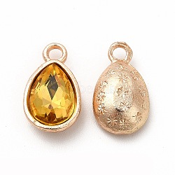 Faceted Glass Rhinestone Pendants, with Golden Tone Zinc Alloy Findings, Teardrop Charms, Goldenrod, 15x9x5mm, Hole: 2mm(GLAA-I051-A17)