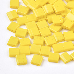 2-Hole Opaque Glass Seed Beads, Rectangle, Gold, 5x4.5~5.5x2~2.5mm, Hole: 0.5~0.8mm(SEED-S023-08B)