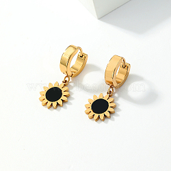 Elegant Sunflower Shaped Hoop Earrings for Women, Classic and Versatile, Real 18K Gold Plated, 28x13mm(ZM8417)