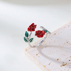 Rose Alloy Enamel Cuff Rings for Women, Platinum, Inner Diameter: 17mm(FS-WGBA561-05)