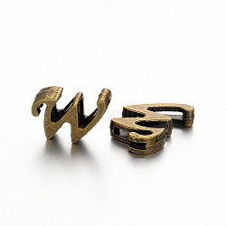 Tibetan Style Antique Bronze Plated Alloy Letter Slide Charms, Nickel Free, Letter.W, 10~12x8~13x4mm, Hole: 2x8mm(PALLOY-J542-W-NF)
