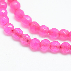 Natural Agate Bead Strands, Dyed, Faceted, Round, Magenta, 3~3.5mm, Hole: 0.5mm, about 124~126pcs/strand, 14.5~14.8 inch(X-G-R344-3mm-34)