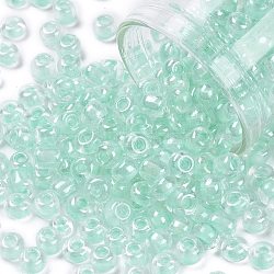 6/0 Glass Seed Beads, Transparent Inside Colours Luster, Round Hole, Round, Light Cyan, 6/0, 4~5x2.5~4.5mm, Hole: 1.2mm, about 500pcs/50g(X-SEED-A015-4mm-2213)