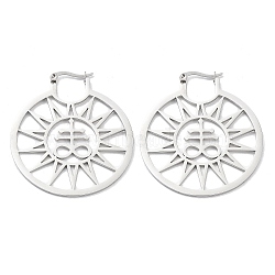 304 Stainless Steel Sun Hoop Earrings, Leviathan Cross Earrings for Women, Stainless Steel Color, 50x43.5x1~2mm(EJEW-R156-11P)