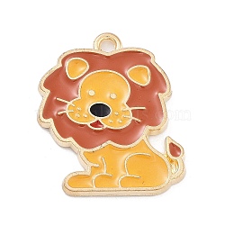 Light Gold Plated Alloy Enamel Pendants, Cadmium Free & Lead Free, Lion Charm, Orange, 23x19x2mm, Hole: 1.6mm(ENAM-M219-13KCG-01)