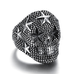 Skull with Star Chunky Wide Band Ring, Gunmetal 316 Stainless Steel Halloween Jewelry for Men Women, Stainless Steel Color, US Size 9 1/4(19.1mm)(GUQI-PW0001-229C-01)