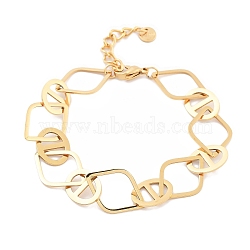 304 Stainless Steel Oval & Rhombus Link Chain Bracelets for Women, Golden, 8 inch(20.4cm)(BJEW-K249-01G)