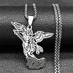 304 Stainless Steel Archangel Saint Michael Pendant Necklaces, Non-Tarnish, Stainless Steel Color, 23.50 inch(59.7cm)(NJEW-K283-10P)