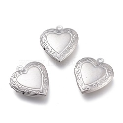 316 Stainless Steel Locket Pendants, Photo Frame Charms for Necklaces, Heart, Stainless Steel Color, 22.5x19x5mm, Hole: 1.6mm, Inner Diameter: 13.5x11mm(X-STAS-Z010-03A)