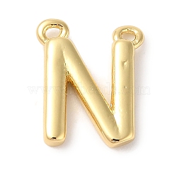 Rack Plating Brass Pendants, Long-Lasting Plated, Lead Free & Cadmium Free, Letter Charms, Real 18K Gold Plated, Letter N, 11x9x2mm, Hole: 1mm(KK-L216-003G-N)