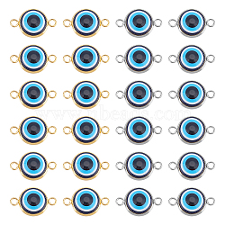 60Pcs 2 Colors Evil Eye Resin Connector Charms, Blue, with 304 Stainless Steel Double Loops, Golden & Stainless Steel Color, 13.5x21x4.5mm, Hole: 2.3mm, 30pcs/color(FIND-UN0001-59)