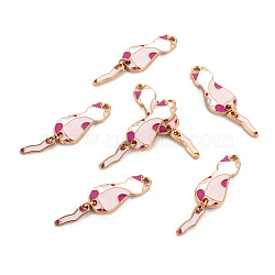 Eco-Friendly Alloy Enamel Pendants, Cadmium Free & Lead Free & Nickel Free, Light Gold, Cat, Pink, 35x10x1.5mm, Hole: 1.6mm(X-ENAM-T011-84A-NR)