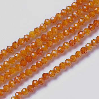 Cubic Zirconia Beads Strands, Faceted, Round, Orange, 1.5~2x2mm, Hole: 0.2mm, about 178~186pcs/strand, 15~15.5 inch(37.5~38.5cm)
