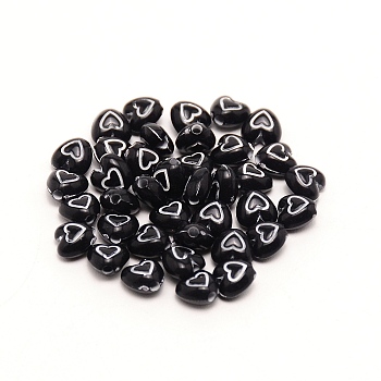 Transparent Acrylic Beads, with Enamel, Heart, Black, 6.5x6.5x4.5mm, Hole: 1mm, 100pcs/bag