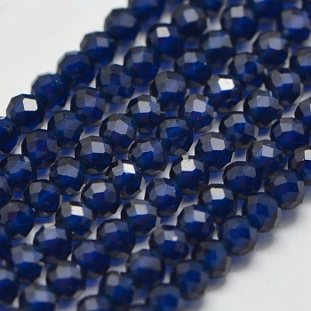 Synthetic Gemstone Beads Strands, Imitation Sapphire, Faceted, Round, Prussian Blue, 2mm, Hole: 0.5mm, about 175pcs/strand, 15 inch