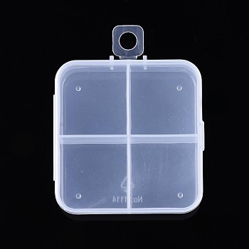 Square Polypropylene(PP) Bead Storage Container, 4 Compartment Organizer Boxes, with Hinged Lid, for Jewelry Small Accessories, Clear, 7.3x6.9x2.4cm
